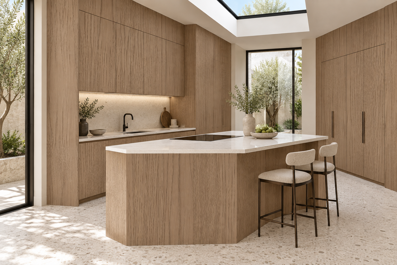 Kitchen design visualization with Braddon Oak Cyan HK2037 cabinetry