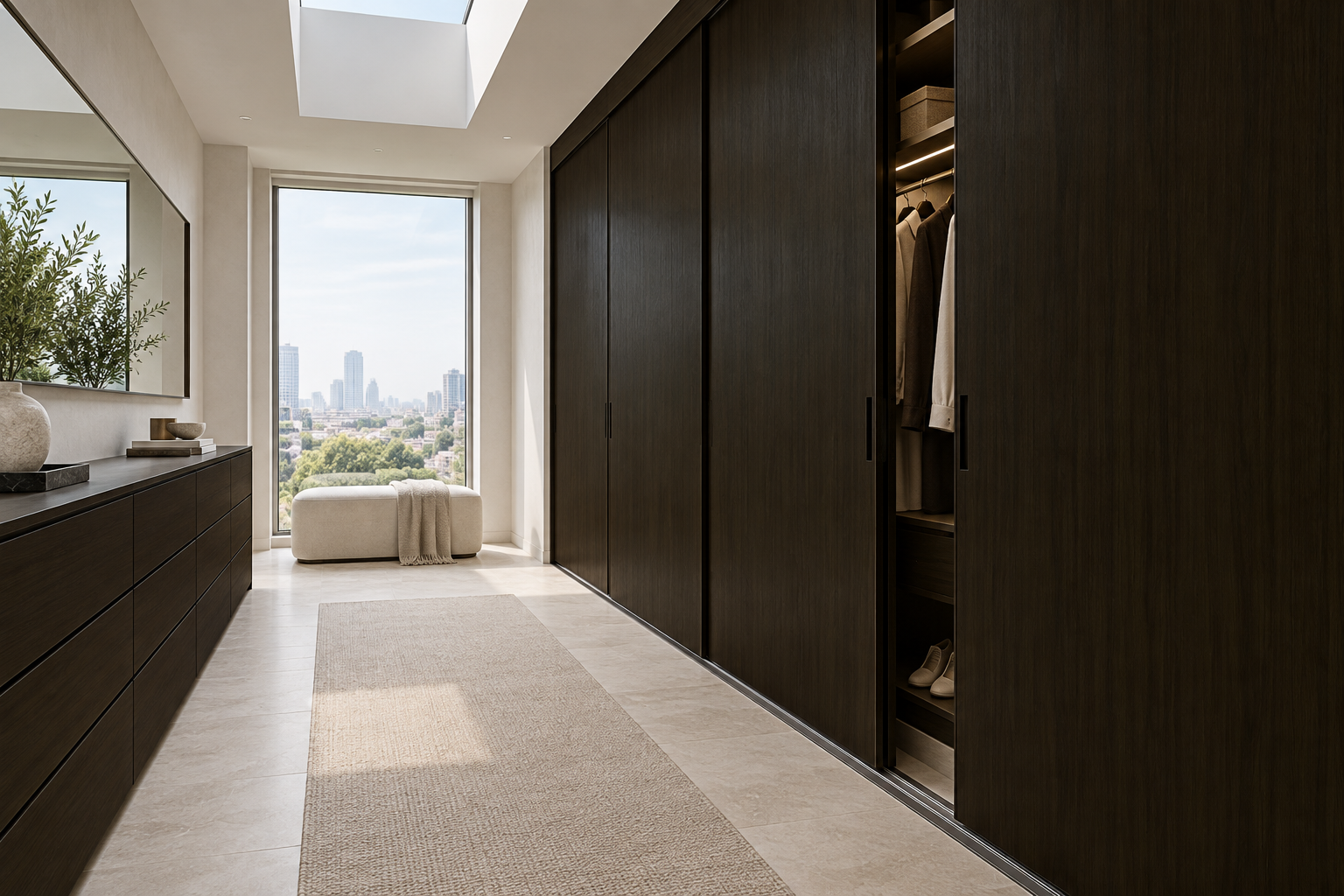 Design visualization: sliding-door dressing room in Ink Peach Abyss, decor HT6062