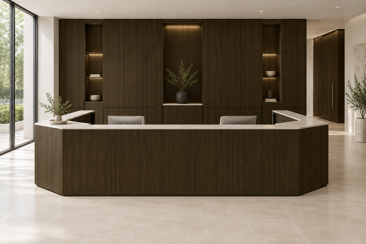 Design visualization: horseshoe welcome counter in Ink Peach Haze, decor HT6063