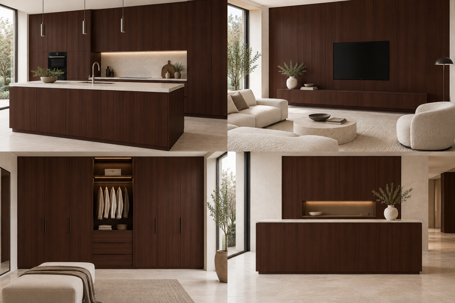 Kitchen design visualization with Nice Walnut QH1024 cabinetry